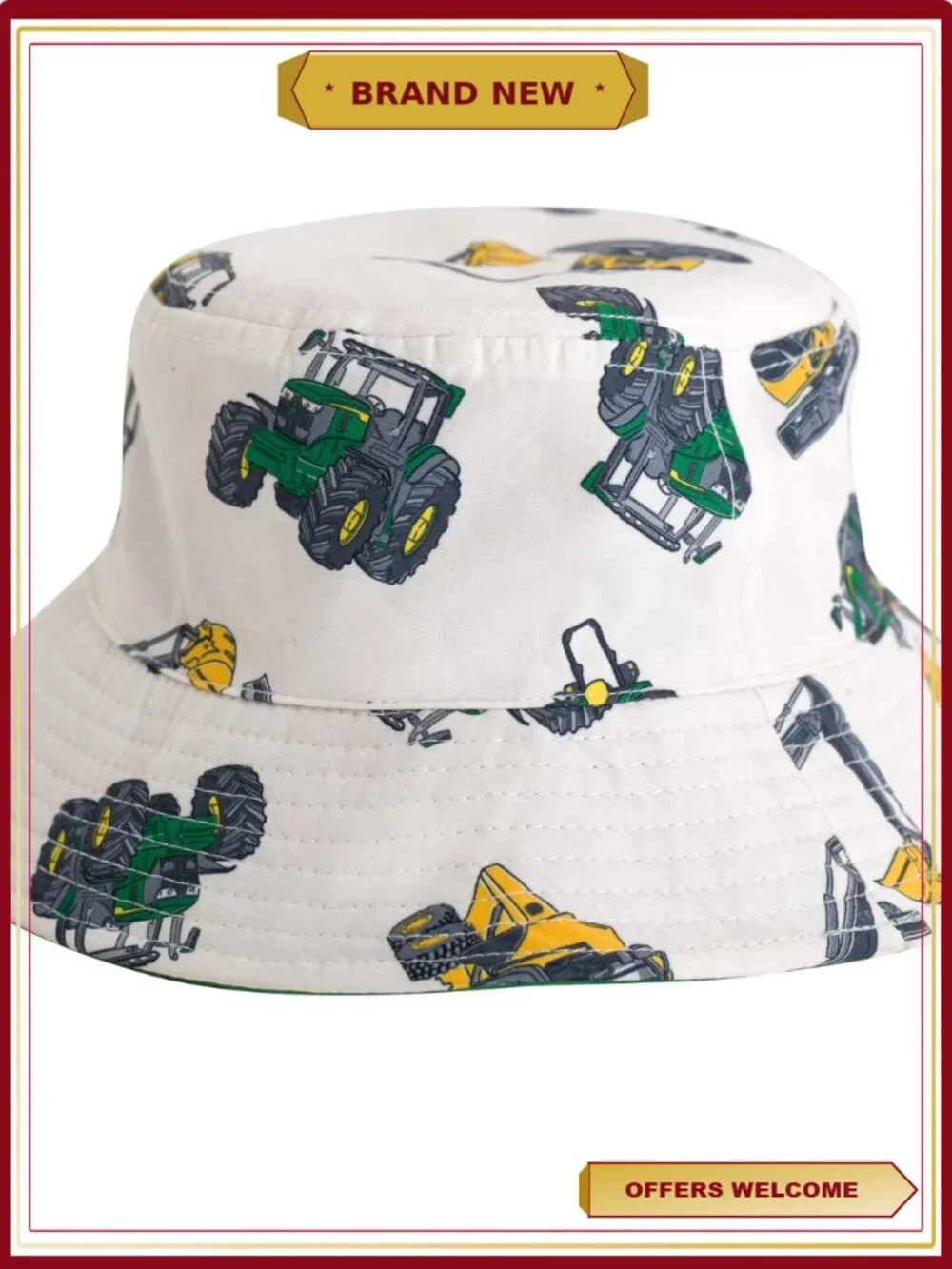 Toddler Boys 100% Cotton Bucket Sun Hat Farm Print